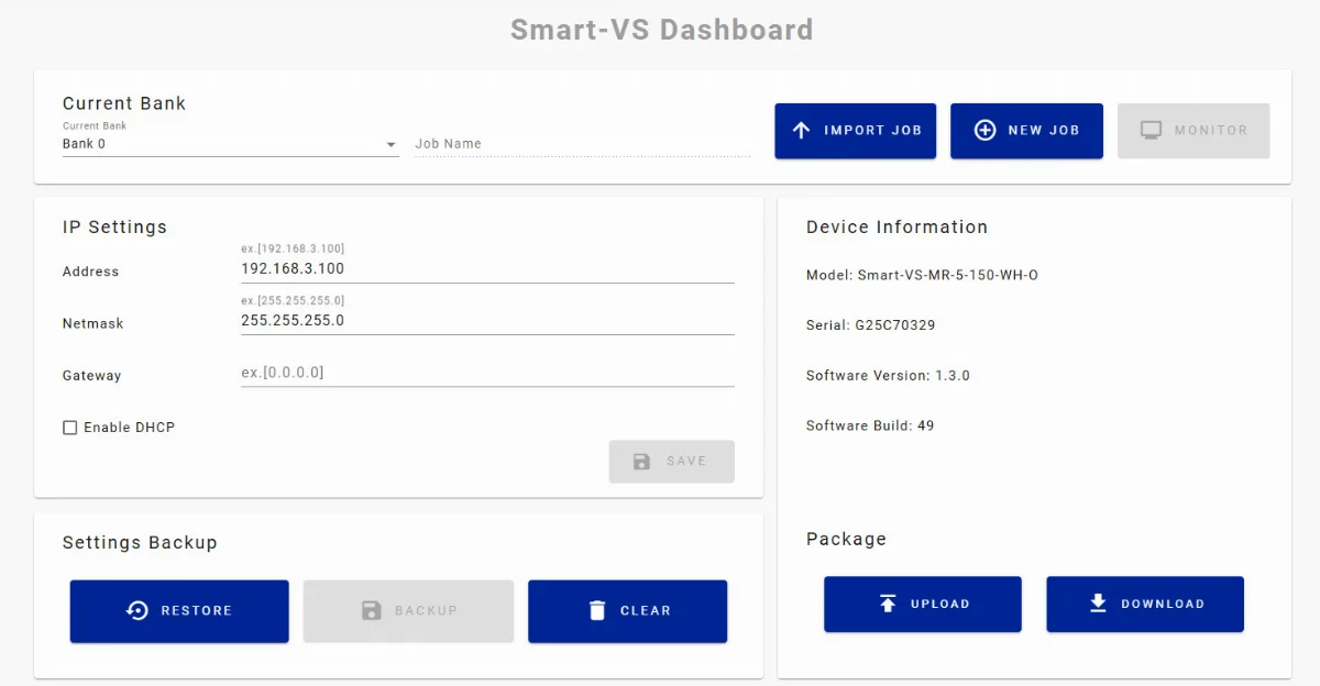 DATALOGIC Smart-VS-MR-5-150-WH-O test dashboard