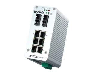 JetNet 3008f-m artiklikood: BE_F00N3008140A02, nimetus: JetNet 3008f-m, kirjeldus: Tööstuslik 8 pordiga mittehallatav Ethernet switch
6 liidest 10/100TX, Auto MDI/MDI-X
2 liidest 100Base-FX Duplex SC Multi-Mode 2 km
Dubleeritud toitesisendid: 10..60 VDC
Releeväljundid: pordi häire, toite häire
IP31, alumiiniumkorpus, Töötemperatuur: -10..+70°C